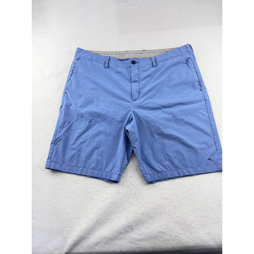 Tommy Bahama Boracay Shorts Mens 36 Light Blue Stretch Cotton Chino Marlin Logo